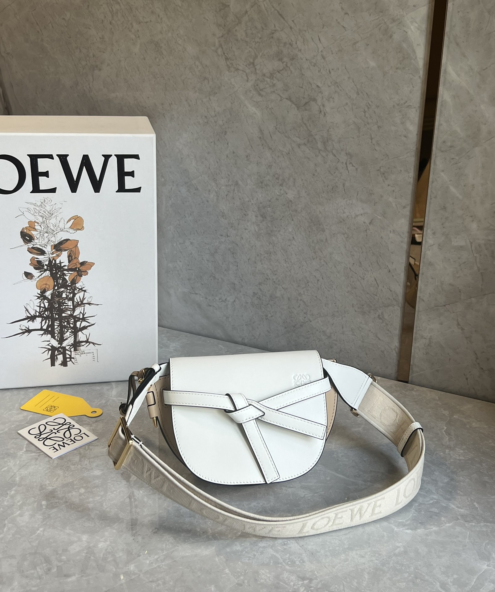 Loewe Mini Gate Dual Bag in Soft Calfskin and Jacquard Soft White/Paper Craft